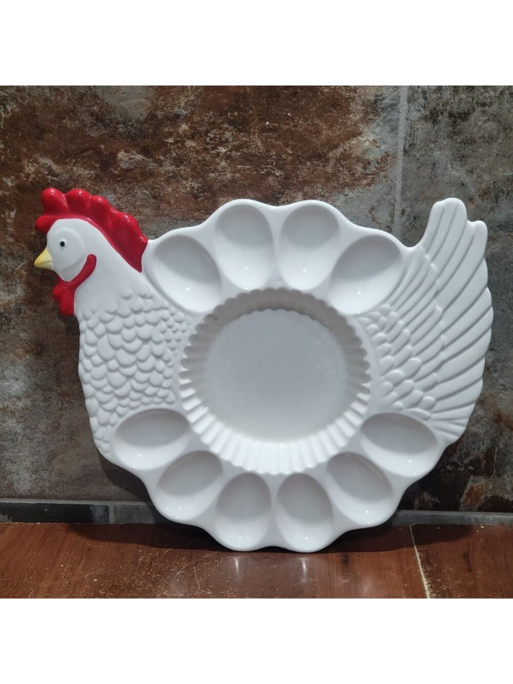Vintage Teleflora Hand Painted Chicken Hen Ceramic Deviled Egg Platter